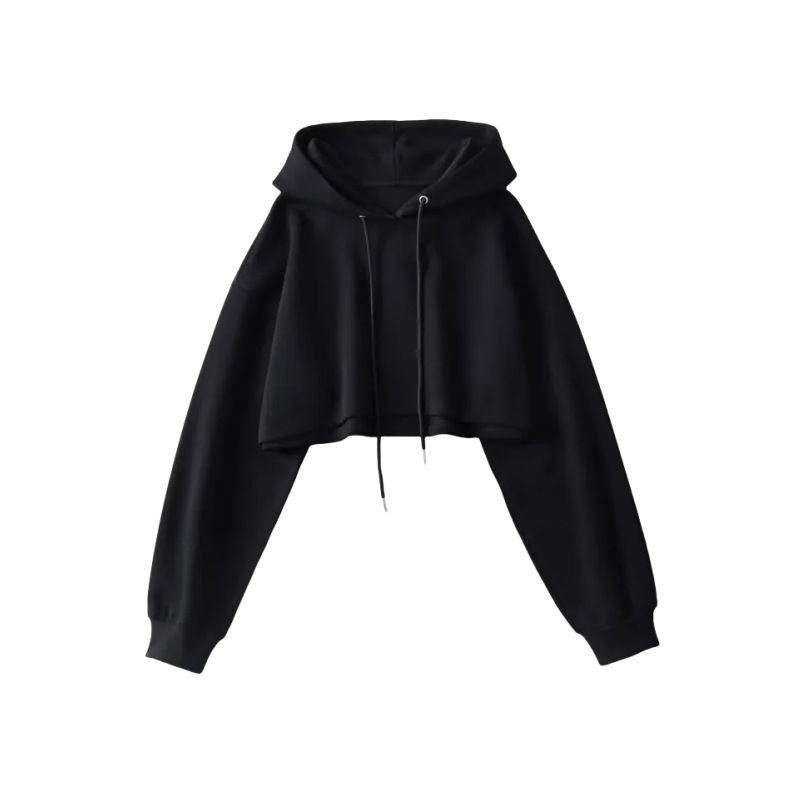 Vintage Drawstring Pullover Long-Sleeved Women Street Style Edgy Crop Hoodie Custom