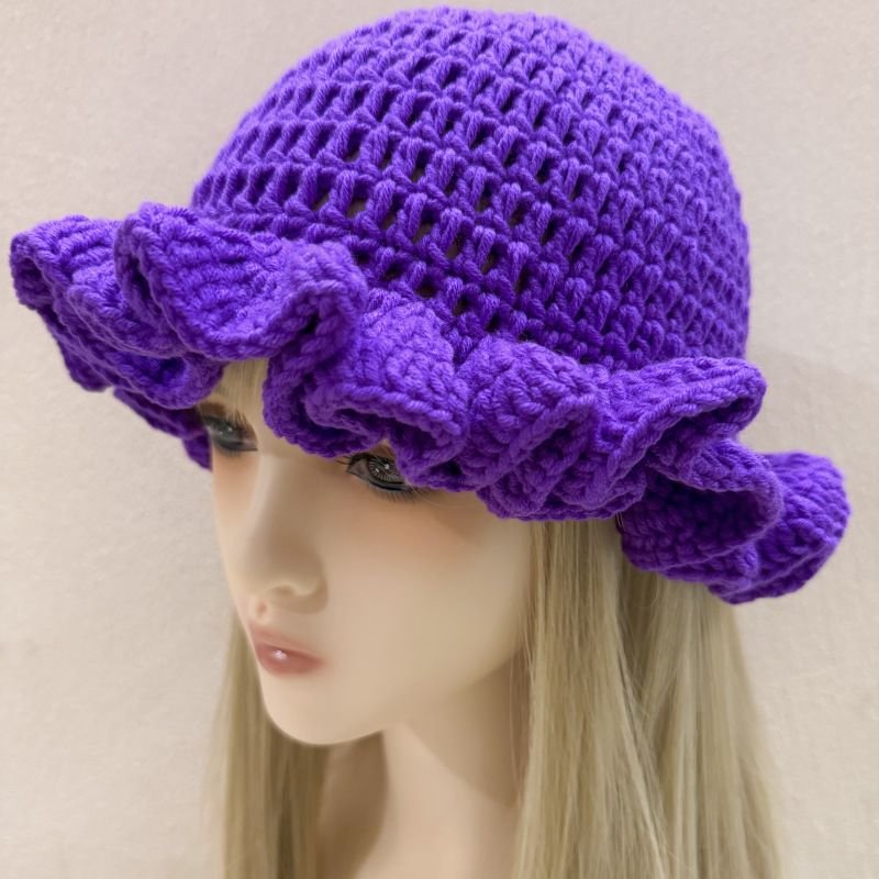 Autumn And Winter Women Fashion Solid Color Ruffled Crocheted Wool Hat