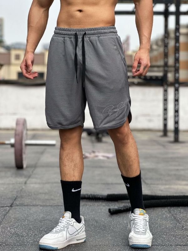 Men Casual Athleisure Waffle Drawstring Waist Shorts