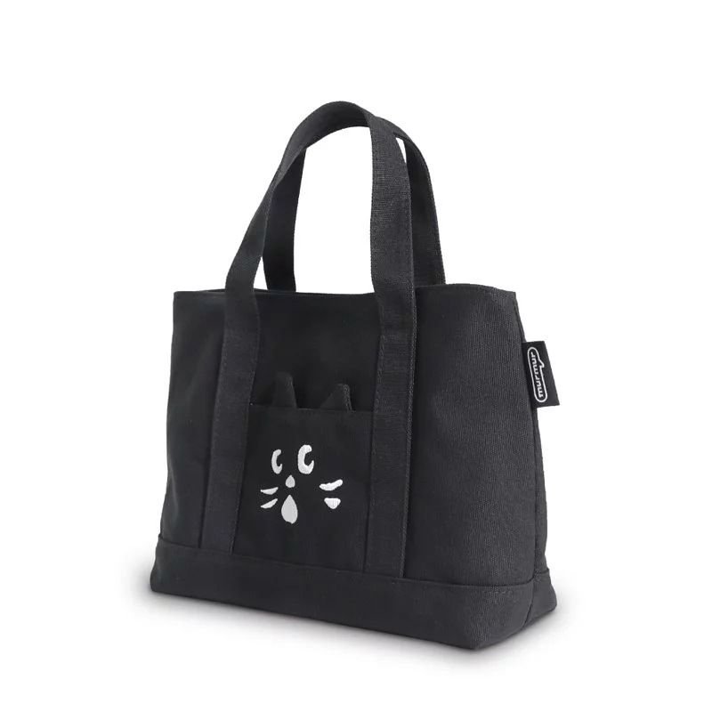 Women Casual Solid Color Cat Printed Clutch Canvas Bag