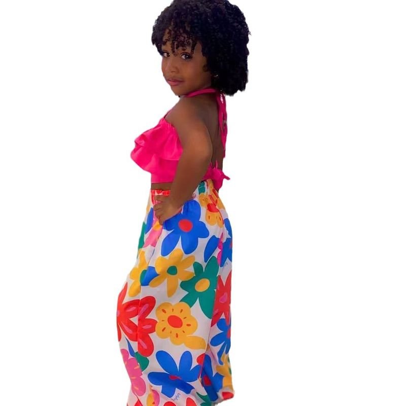 Girls Toddler Kids Summer Ruffled Camis Floral Printed Wide Leg Pants