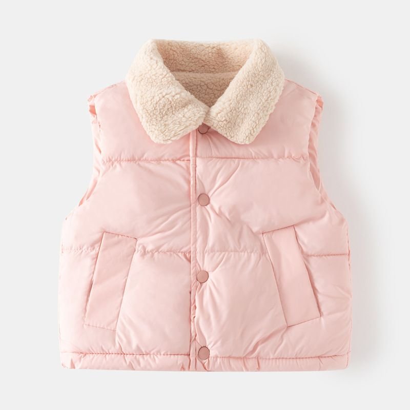 Kids Toddler Unisex Winter Fashion Casual Solid Color Fleeces Sleeveless Lapel Padded Vest