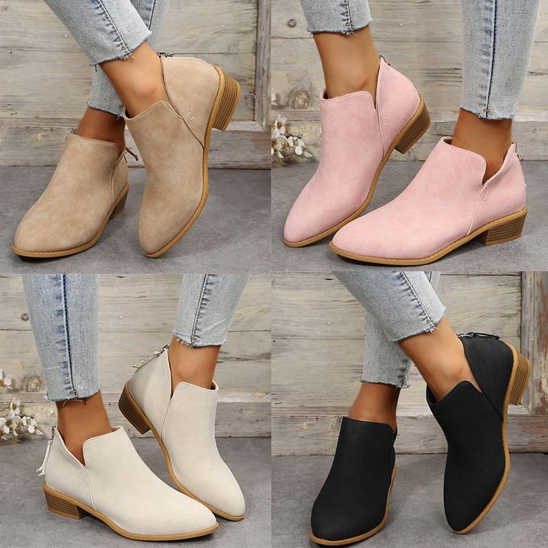 Women Fashion Plus Size British-Style Back Zipper Toe Short Boots