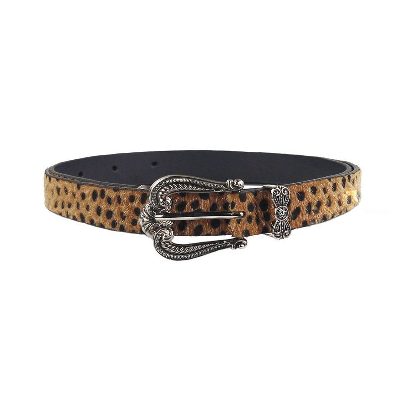 Women Vintage Carved Leopard Western Buckle Belt