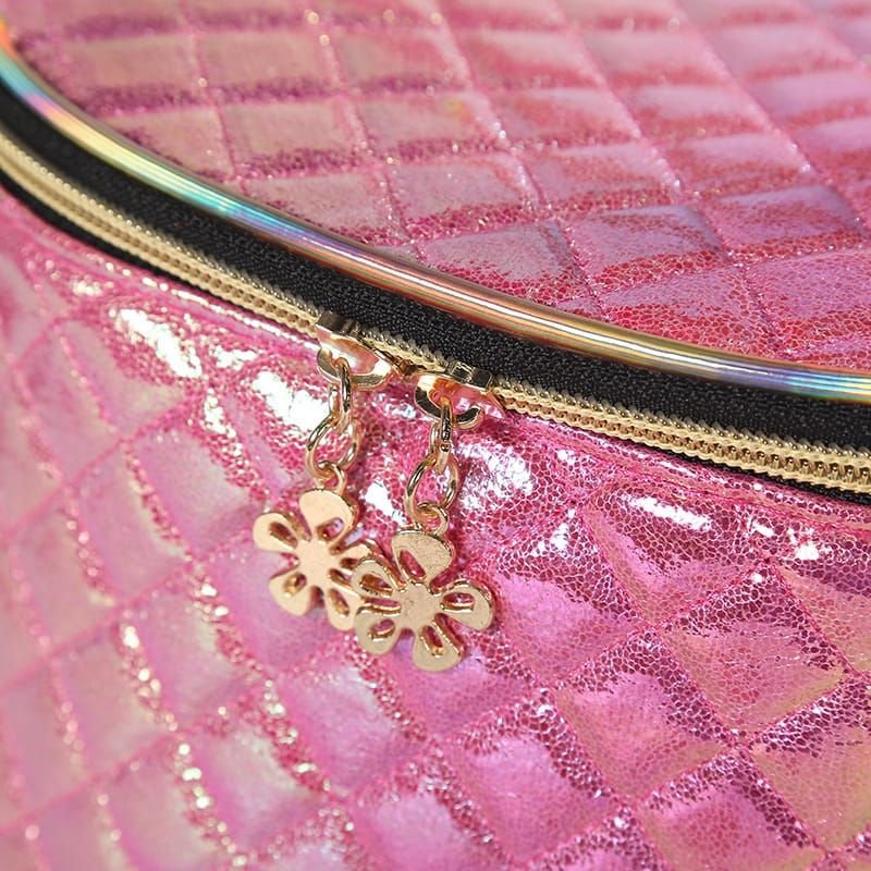 Women Fashion Multicolor Rhombus Stitching Zipper Cosmetic Bag