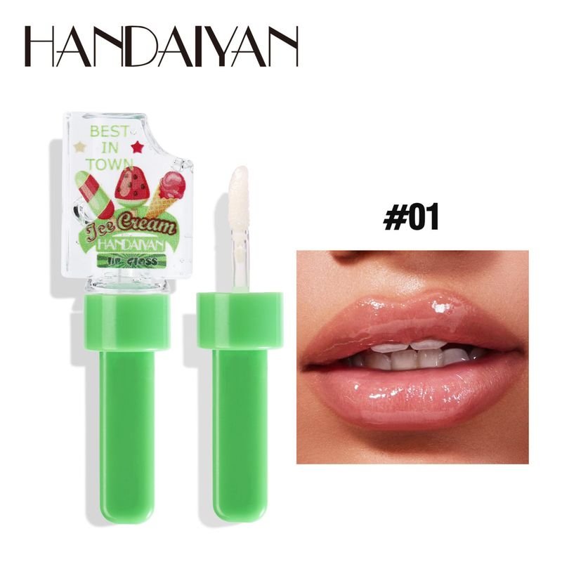 Handaiyan Women Simple Ice Cream Moisturizing Transparent Pearlescent Color Changing Lip Glaze