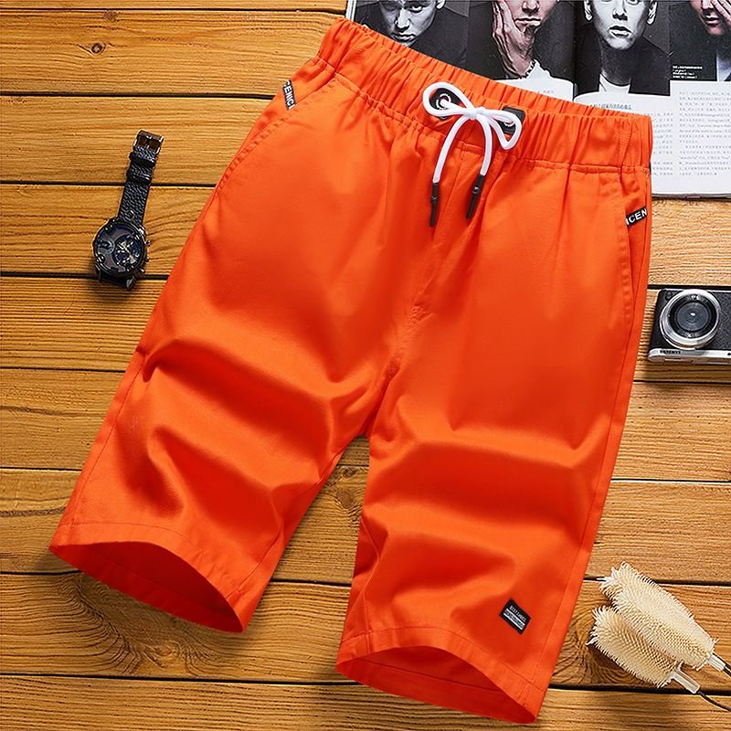 Men Casual Simple Mid Waist Tie Loose Shorts