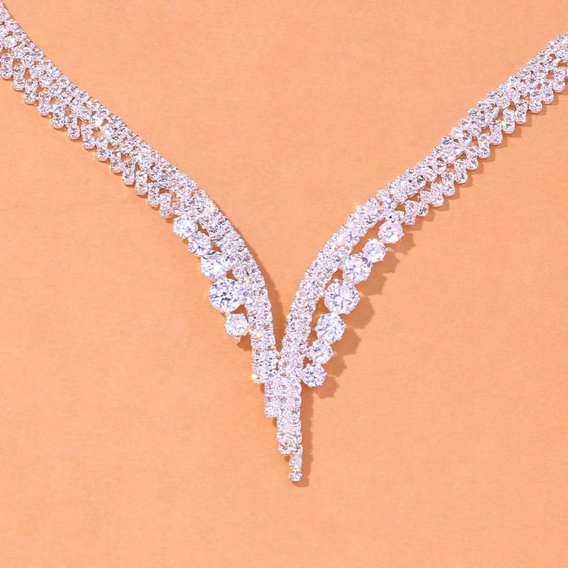 Women Fashion Simple Diamond Necklace Earrings Bracelet Ring Jewelry Set