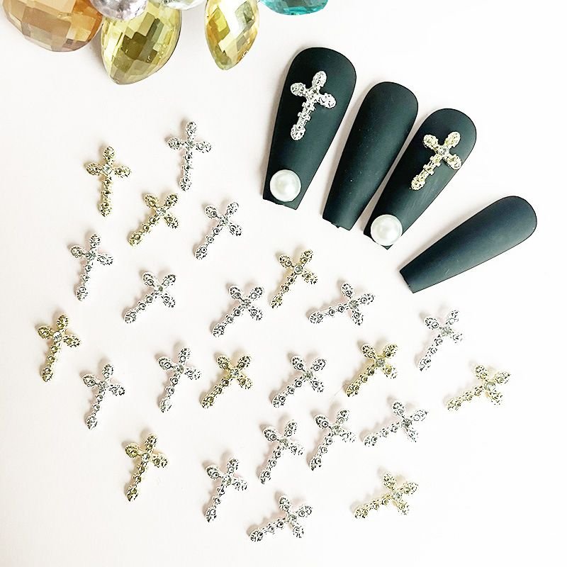 Gothic Alloy Cross Nail Art Jewelry Flash Ehinestone Nail Art Decoration 10pcs/set