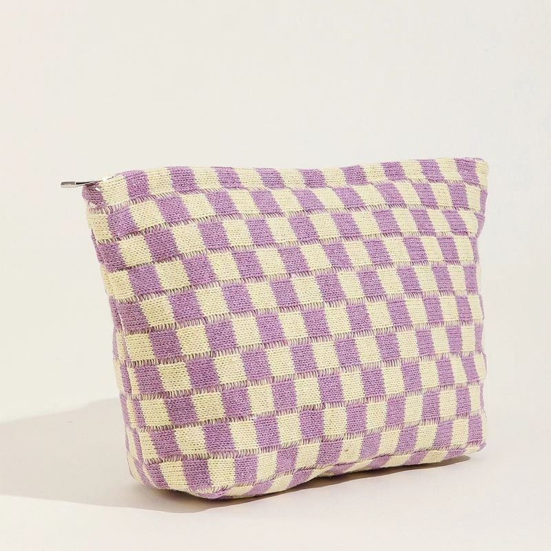 Fashion Checkerboard Wool Cosmetic Bag