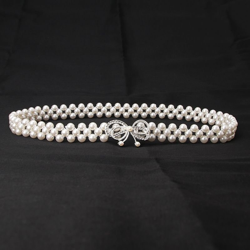 Women Fashion Sweet Rhinestone Pearl Decoration Belt