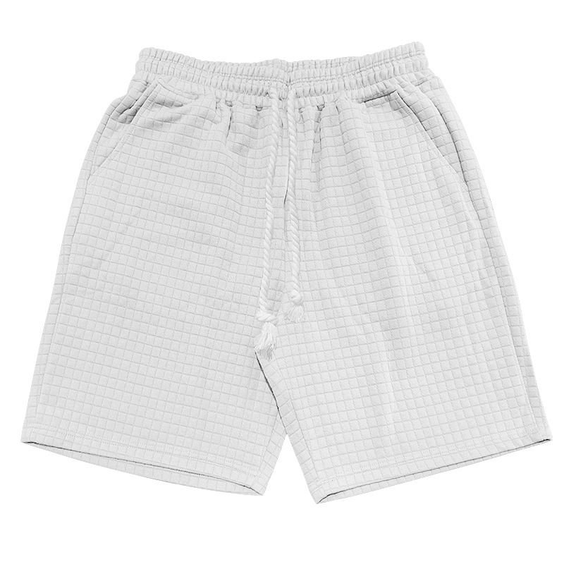 Men Summer Fashion Casual Solid Color Plaid Loose Shorts