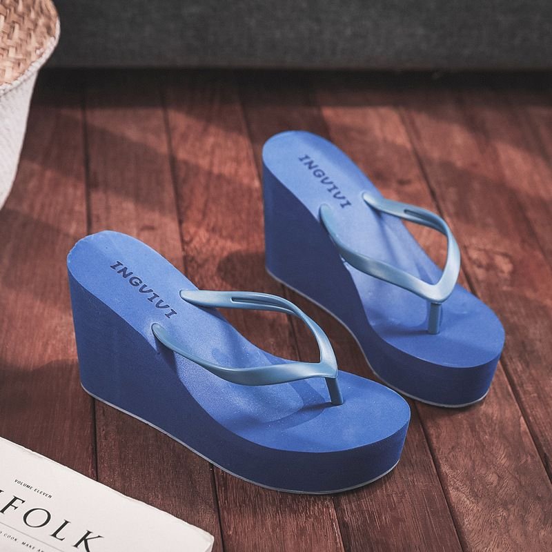 Summer Women Fashion Casual Solid Color Platform Thick-Soled Flip Flops